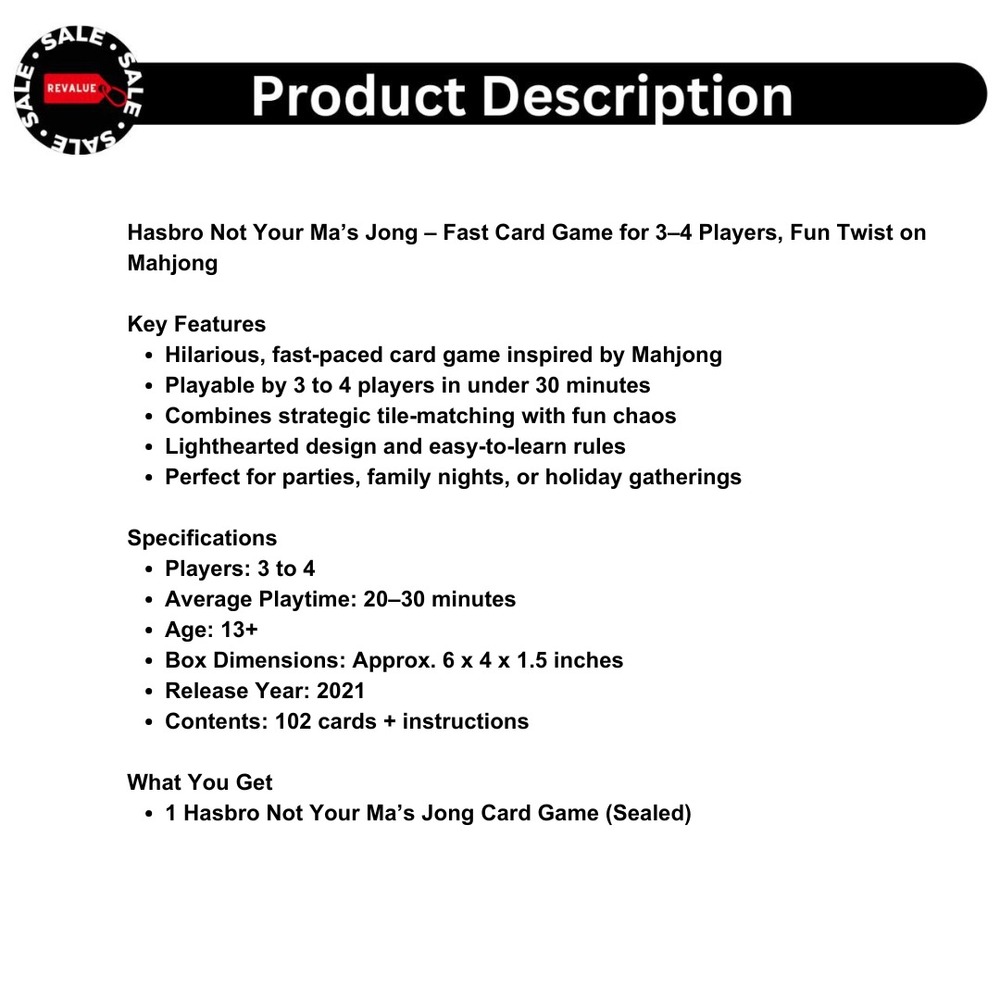 Hasbro Not Your Ma's Jong – Fast Card Game for 3–4 Players, Fun Twist on Mahjong - Picture 2 of 11